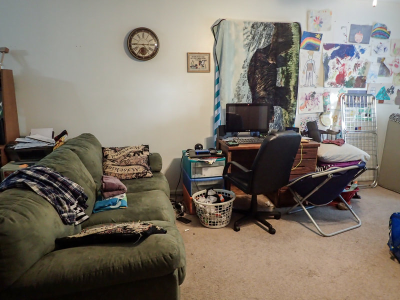Living Room/Family Room Before. Professional Organizer Wilmington, NC. JAM Organizing.