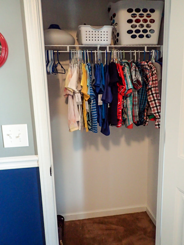 Kid's closet after picture. Closet Organization by JAM Organizing: Professional Organizer in Wilmington, NC specializing in Home Organization and Home Office Organization. Blog Post: Visualization: The First Step to an Organized Space. 